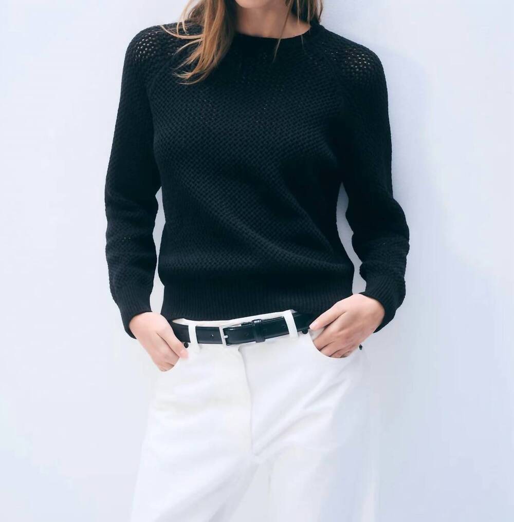 NEW WHITE + WARREN boucle mesh sweatshirt in midnight